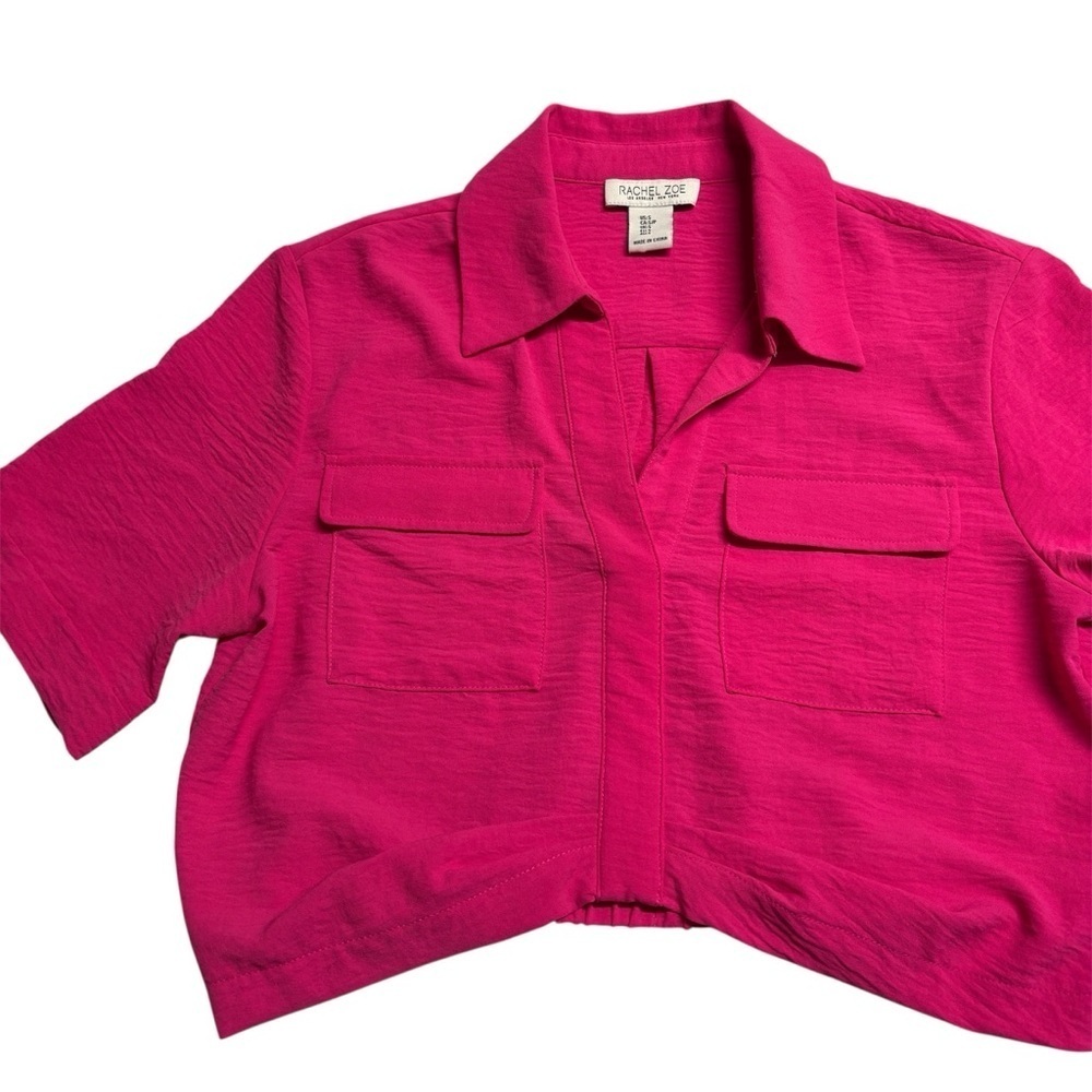 Rachel Zoe Hot Pink Cropped Utility Blouse S Short Sleeve Pocket Top